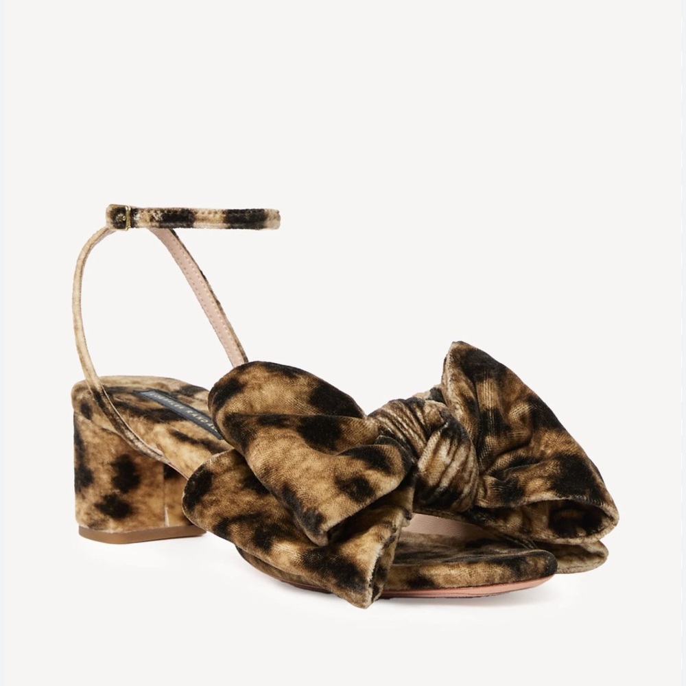 Loeffler Randall Carmen Bow Leopard Velvet Sandals 5